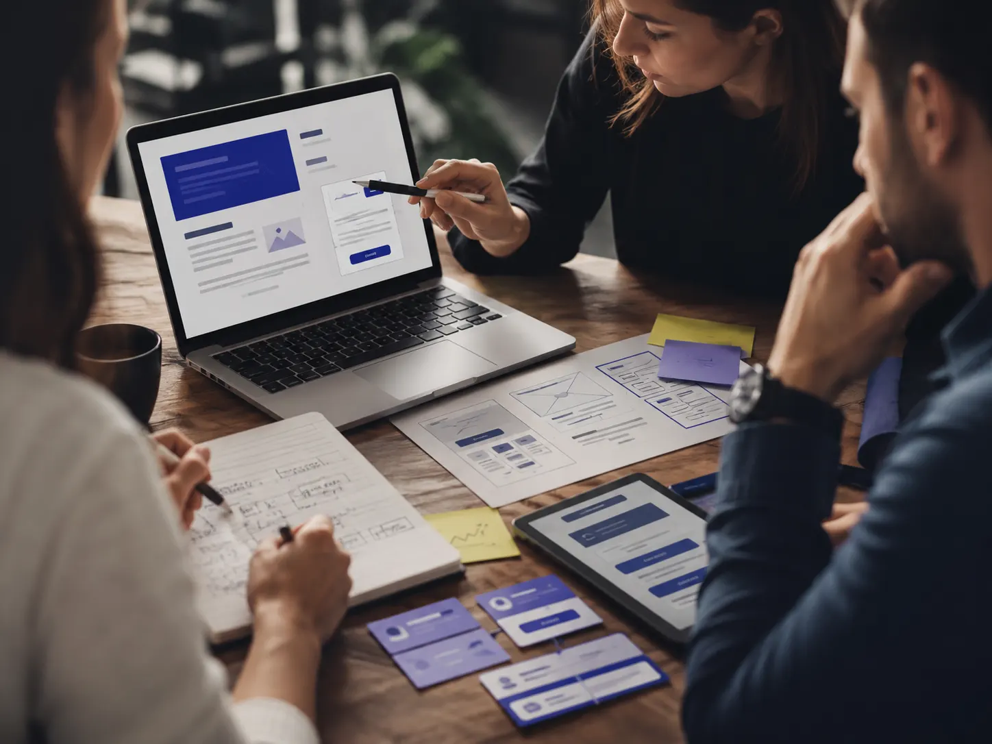 Equipo revisando diseño web y contenido estratégico para mejorar conversiones